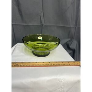 1950's E.O. Brody CO. M2000 Green Glass Bowl Dish Scalloped Rim MCM Vintage